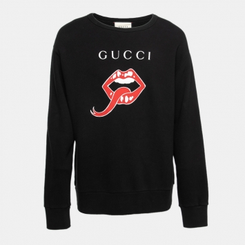 Pre Owned Gucci Black Cotton Printed Sweatshirt L