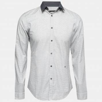 Pre Owned Gucci Monochrome Checked Cotton Button Front Shirt M