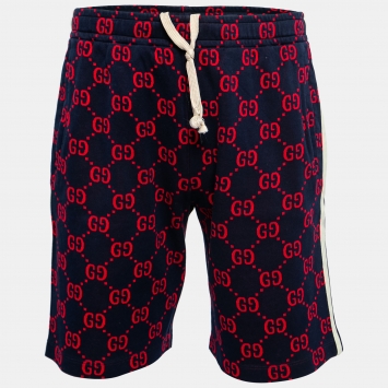 Pre Owned Gucci Navy Blue GG Jacquard Cotton Web Stripe Trim Shorts L