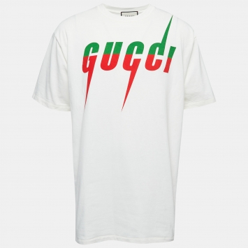 مملوكة مسبقًا Gucci Off-White Logo Blade Print Cotton Oversized T-Shirt XXL