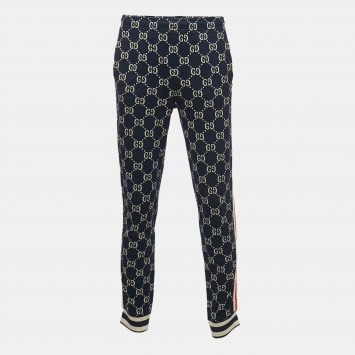 Pre Owned Gucci Navy Blue All-Over Logo Print Jersey Joggers XL