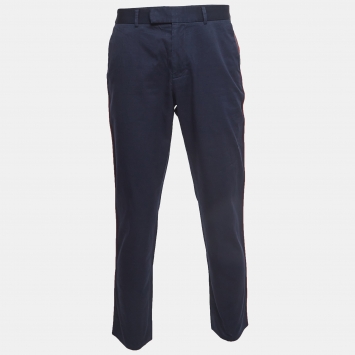Gucci Navy Blue Side Stripe Gabardine Regular Fit Trousers XL