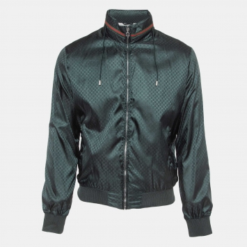Pre Owned Gucci Green GG Monogram Synthetic Bomber Jacket M