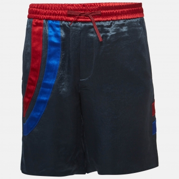 Pre Owned Gucci Dark Blue Satin Drawstring Shorts S