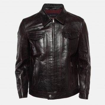 Pre Owned Gucci Dark Brown Leather Zipper Jacket M