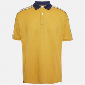 Pre Owned Gucci Yellow Interlocking GG Detailed Cotton Pique Polo T-Shirt XXXL