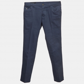 Pre Owned Gucci Blue Cotton Buttoned Riding Pants M