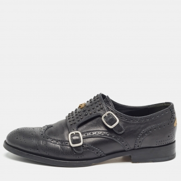Pre Owned Gucci Black Brogue Leather Queercore Double Strap Monk Size 44