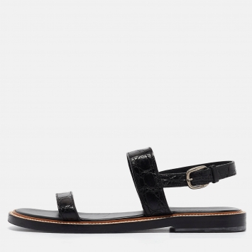 مملوكة مسبقًا Gucci Black Embossed Croc Slingback Sandals Size 43
