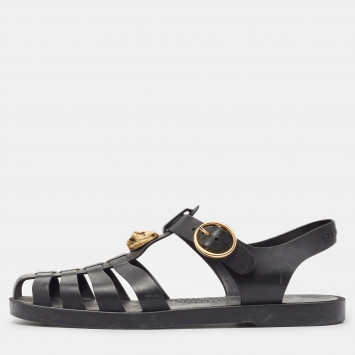 Pre Owned Gucci Black Rubber Tiger Head Caged Sandals Size 40