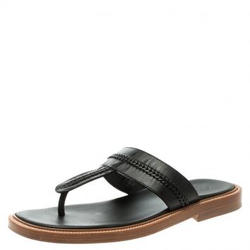 Pre Owned Gucci Black Leather Thong Slipper Size 42
