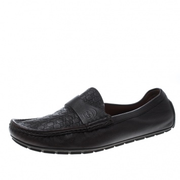 Pre Owned Gucci Brown Microguccissima Leather GG Loafers Size 43