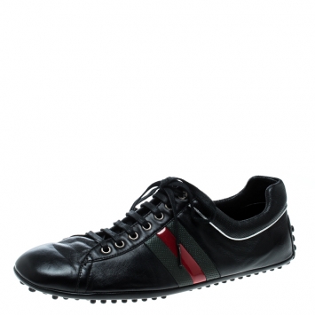 Pre Owned Gucci Black Leather Web Sneakers Size 43.5