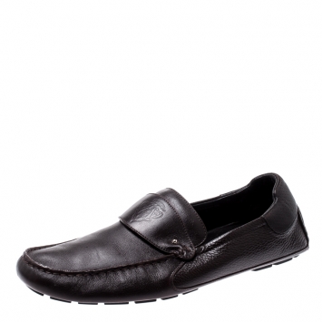 Pre Owned Gucci Brown Leather Hysteria Crest Loafers Size 44