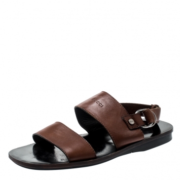 Pre Owned Gucci Brown Leather Ankle Strap Sandals Size 41