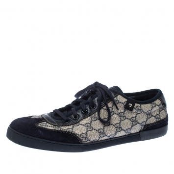 Pre Owned Gucci White/Blue GG Canvas And Suede Low Top Sneakers Size 42