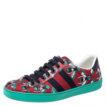 Pre Owned Gucci Multicolor Bee Jacquard Fabric Ace Low Top Sneakers Size 41