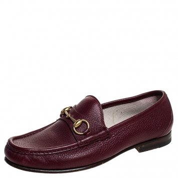 Pre Owned Gucci Burgundy Leather 1953 Horsebit Loafers Size 40