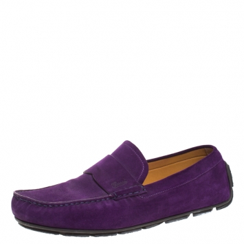 Pre Owned Gucci Purple Suede Slip On Loafers Size 44.5