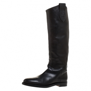 Pre Owned Gucci Black Leather Equestrian Knee High Length Boots Size 42