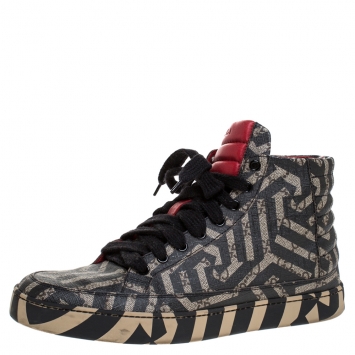 Pre Owned Gucci Black/Beige GG Supreme Canvas Caleido High Top Sneakers Size 42