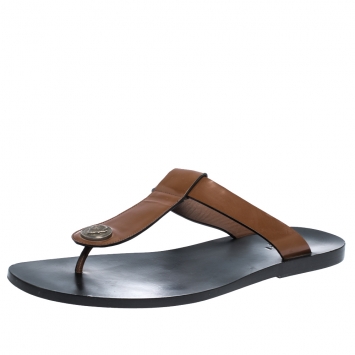 Pre Owned Gucci Brown Leather Hysteria Thong Sandals Size 44