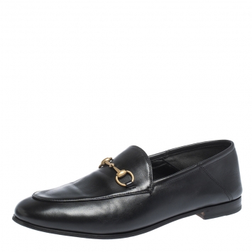 Pre Owned Gucci Black Leather Jordaan Horsebit Loafers Size 40