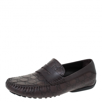 Pre Owned Gucci Dark Brown Guccissima Leather Penny Loafers Size 41