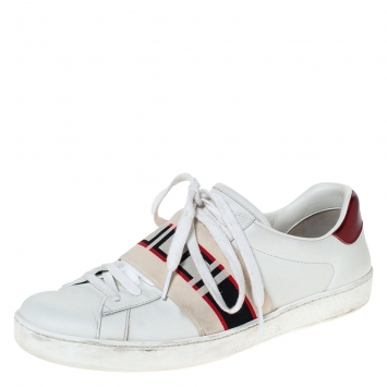 مملوكة مسبقًا Gucci White Leather Ace Stripe Low Top Sneakers Size 40.5
