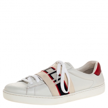 Pre Owned Gucci White Leather Ace Stripe Low Top Sneakers Size 39