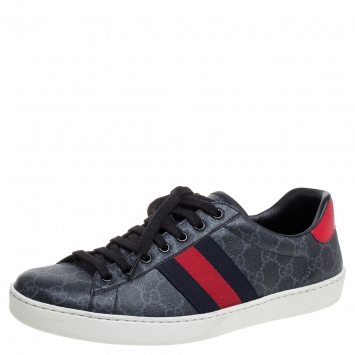 Pre Owned Gucci Grey GG Supreme Canvas Web Ace Low Top Sneakers Size 43.5
