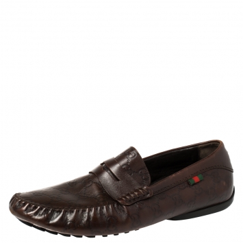 Pre Owned Gucci Dark Brown Guccissima Leather Penny Loafers Size 42.5