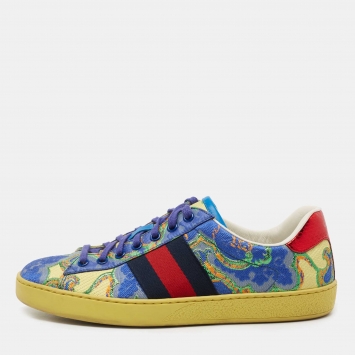Pre Owned Gucci Multicolor Brocade Fabric Printed Ace Sneakers Size 40.5