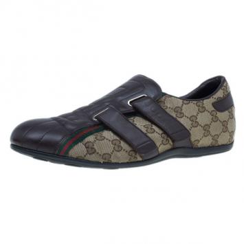 Pre Owned Gucci Guccissima Canvas and Leather Velcro Sneakers Size 43.5