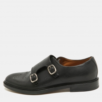 Pre Owned Gucci Black Leather Monk Strap Moccasins Oxfords Size 43
