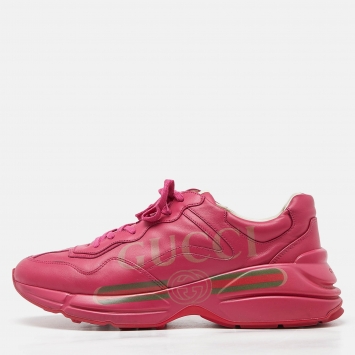 Pre Owned Gucci Pink Leather Rhyton Low Top Sneakers Size 44
