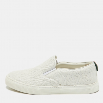 Pre Owned Gucci White Leather G Rhombus Slip On Sneakers Size 42