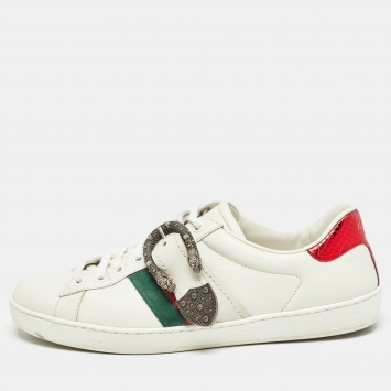 Pre Owned Gucci White Leather Dionysus Buckle Ace Sneakers Size 42