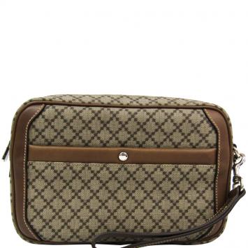 Pre Owned Gucci Beige/Brown Diamante Canvas Clutch Bag