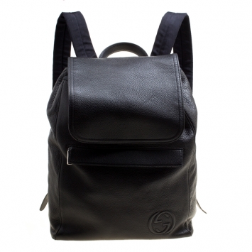 Pre Owned Gucci Black Pebbled Leather Backpack Bag