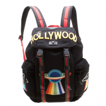 Pre Owned Gucci Black Mesh Embroidered Hollywood Backpack 