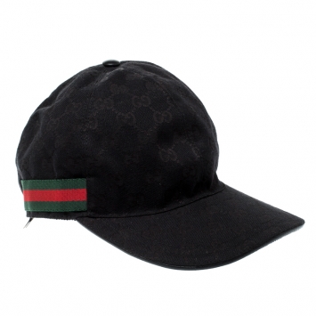 Pre Owned Gucci Black Guccissima Canvas Web Detail Baseball Cap L