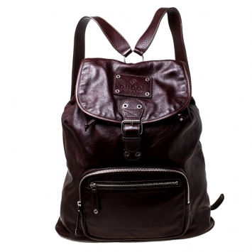 Pre Owned Gucci Burgundy Leather Backpack 