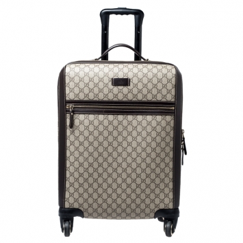 Pre Owned Gucci Beige/Brown Supreme Canvas Four Wheel Carry-On Suitcase