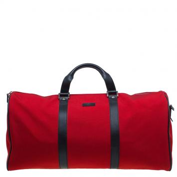 Pre Owned Gucci Red Nylon Travel Boston Bag