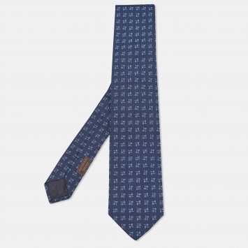 Pre Owned Hermes Blue Digi H Silk Tie