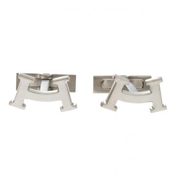 Pre Owned Hermes Smiley H Brushed Palladium Plated Cufflinks