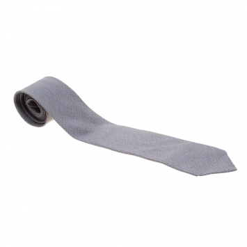 Pre Owned Hermes Anthracite Grey Digital Binary Print Heavy Silk Twill Tie