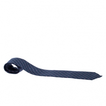 Pre Owned Hermes Navy Blue Printed Classic Silk Tie