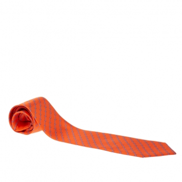 مملوكة مسبقًا Hermès Orange and Blue H Printed Silk Twill Tie